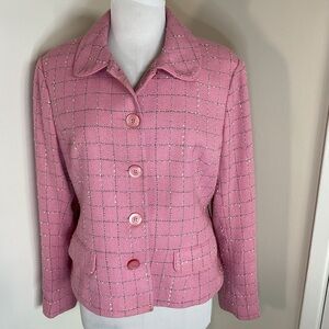 Nicole Miller Pink Plaid Blazer Jacket Classic Preppy Work Cocktail Size 12